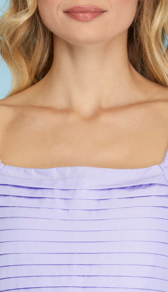 Lively Bubble Sleeve Square Front Dress- Lavender