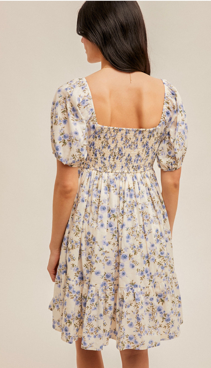 Living In A Dream Bubble Sleeve Floral Baby Doll Dress- Cream/Lavender