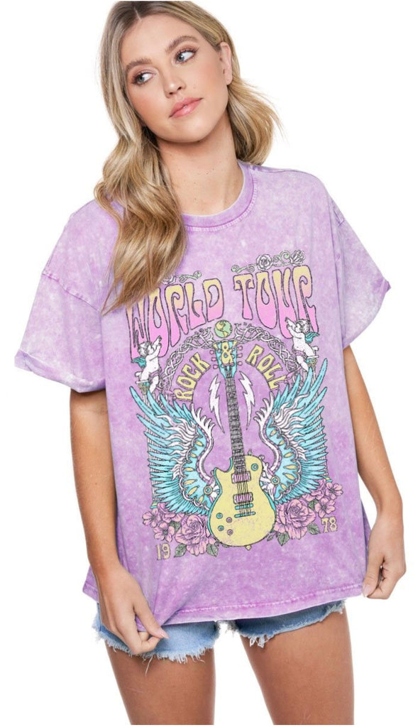 World Tour Rock & Roll Graphic- Lavender