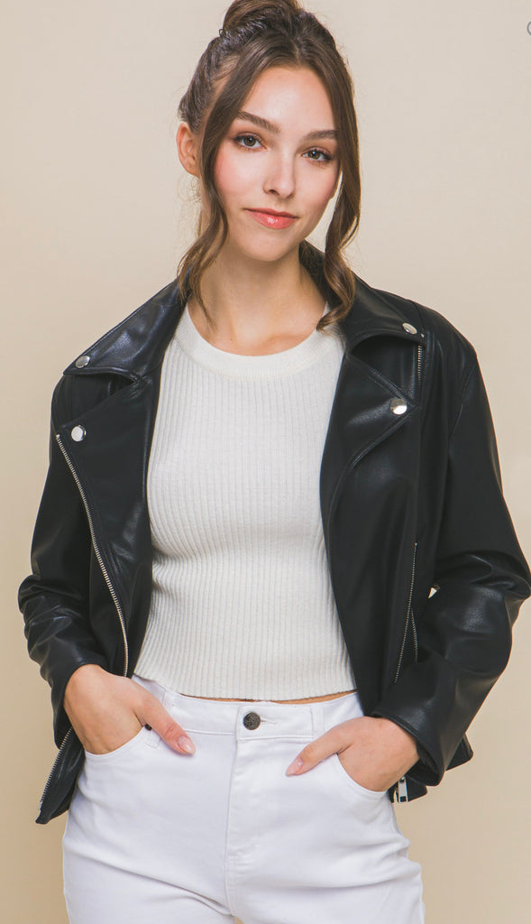 On Edge Leather Moto Jacket- Pink
