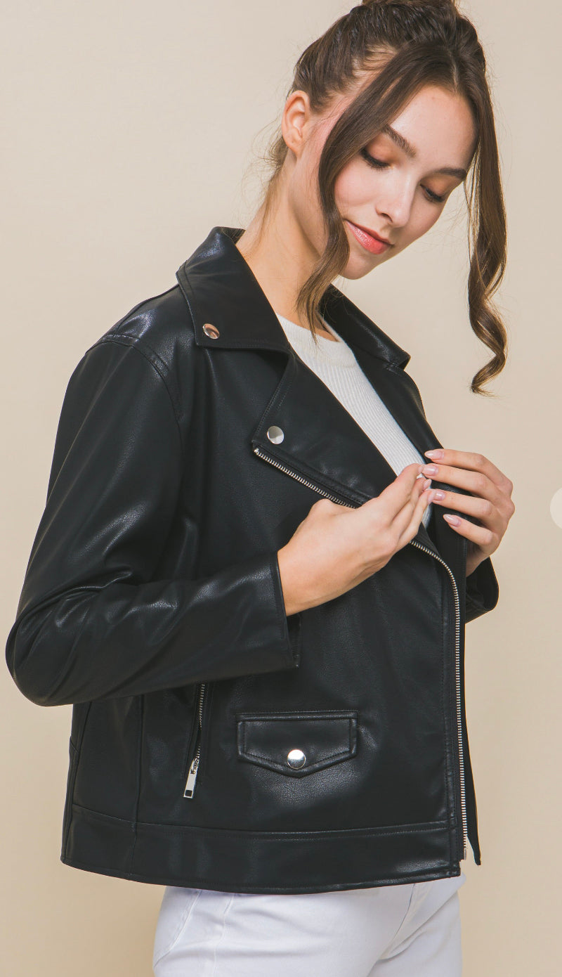 Leather Moto Jacket- Black