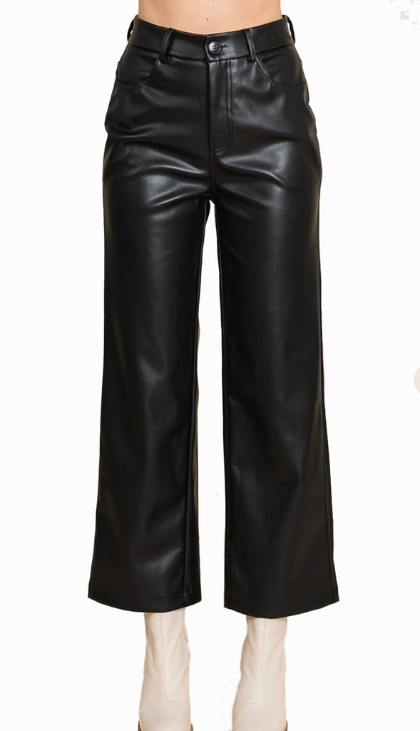 Harley Faux Leather Crop Pants- Black