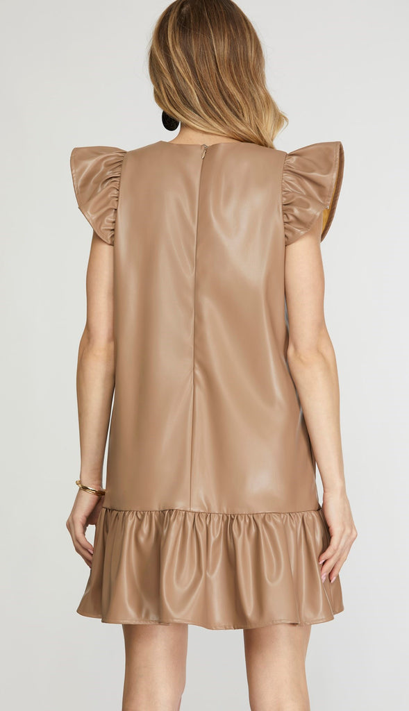 Jessa Faux Leather Dress- Mocha