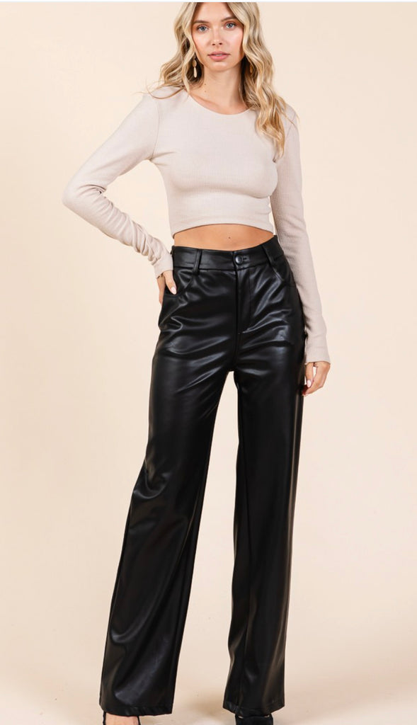Harley Faux Leather Full Length Pants- Black
