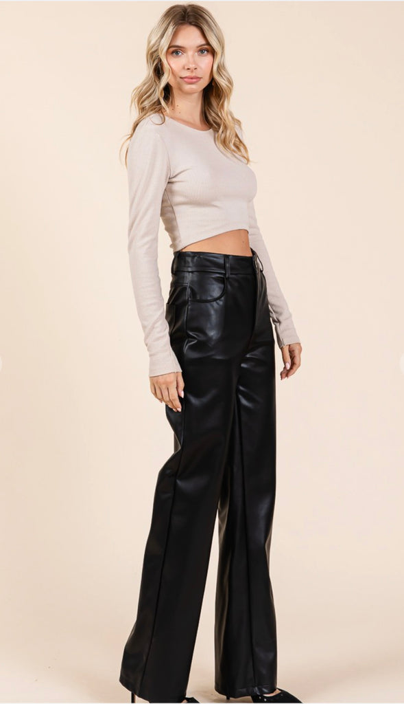 Harley Faux Leather Full Length Pants- Black