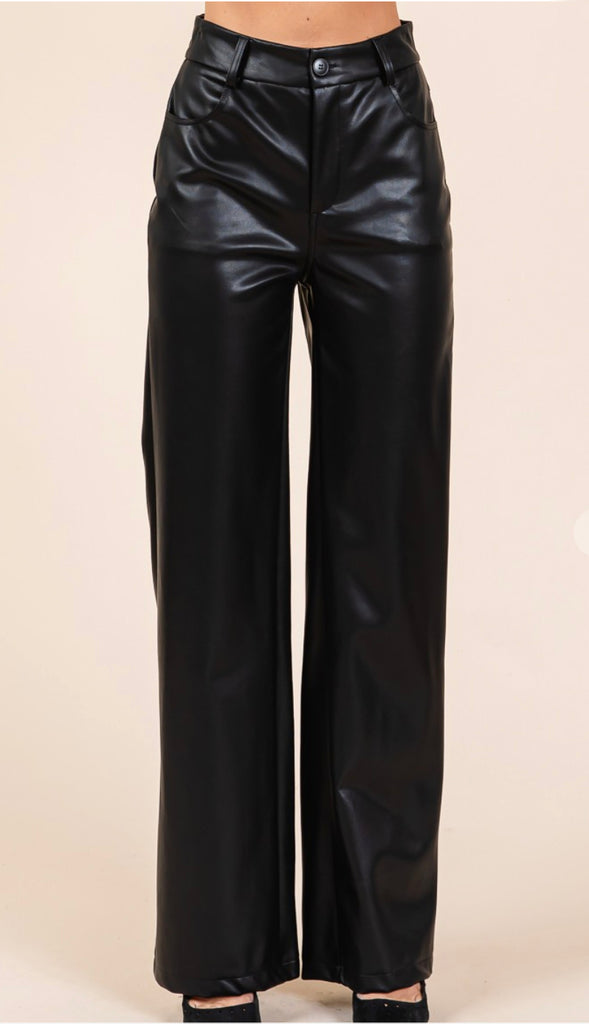Harley Faux Leather Full Length Pants- Black