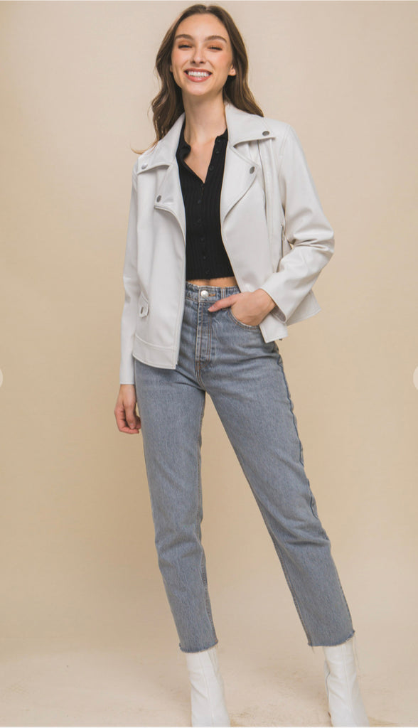 On Edge Leather Moto Jacket- Pink