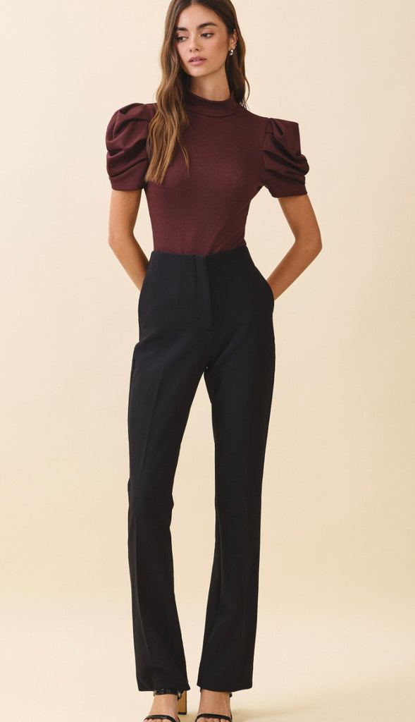 Collyns Ribbed Puff Sleeve Bodysuit- Chocolate Mauve