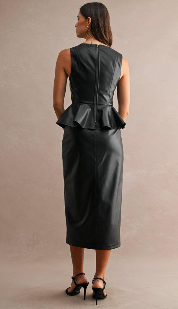 Wow Factor Faux Leather Sleeveless Peplum Top- Black