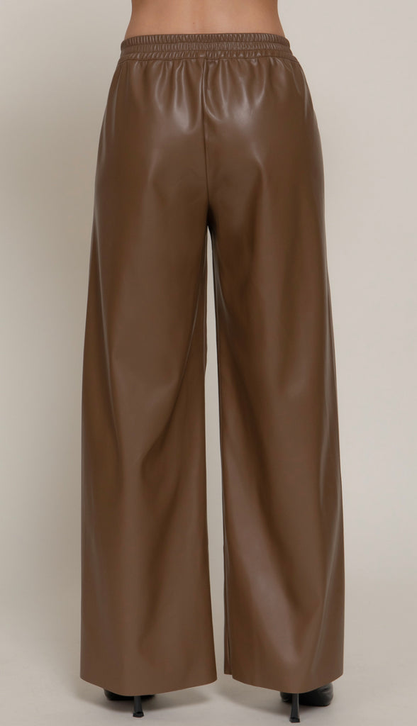 Pheonix Straight Faux Leather Long Pants- Black