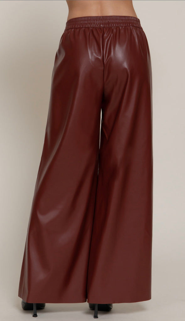 Phoenix Straight Faux Leather Long Pants- Mocha