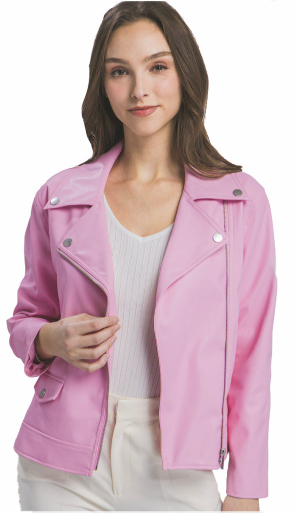 On Edge Leather Moto Jacket- Pink