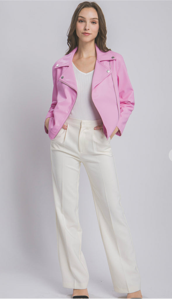 On Edge Leather Moto Jacket- Pink