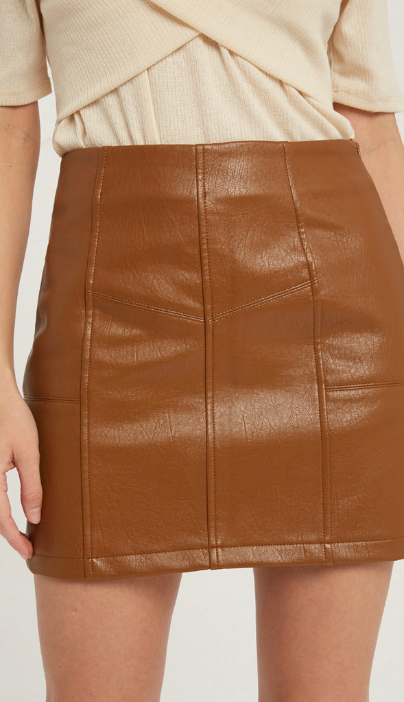 Can't Resist Faux Leather Mini Skirt- Camel