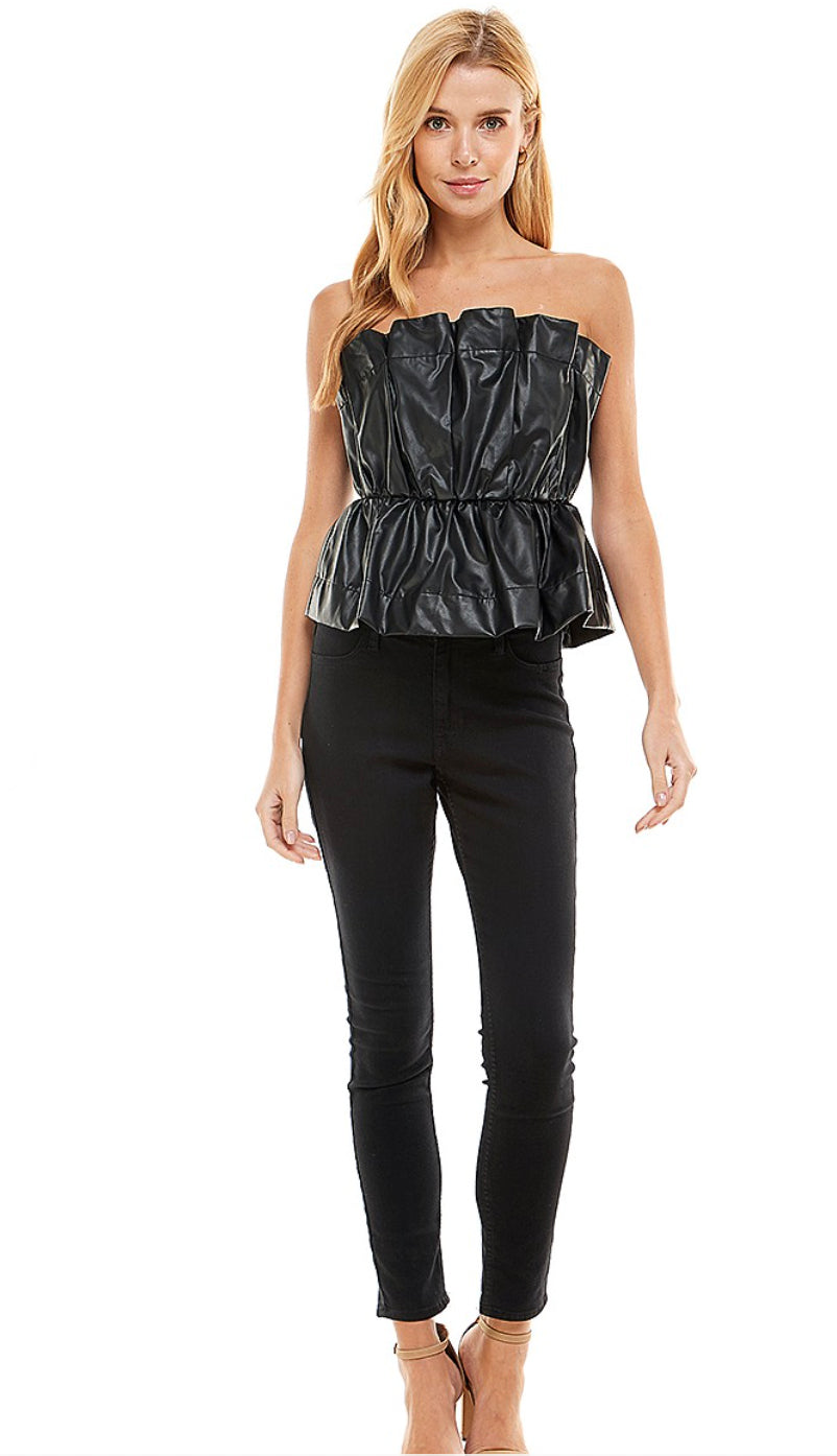 Sin City Strapless Leather Top- Black