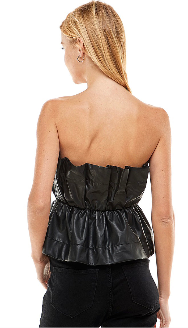 Sin City Strapless Leather Top- Black