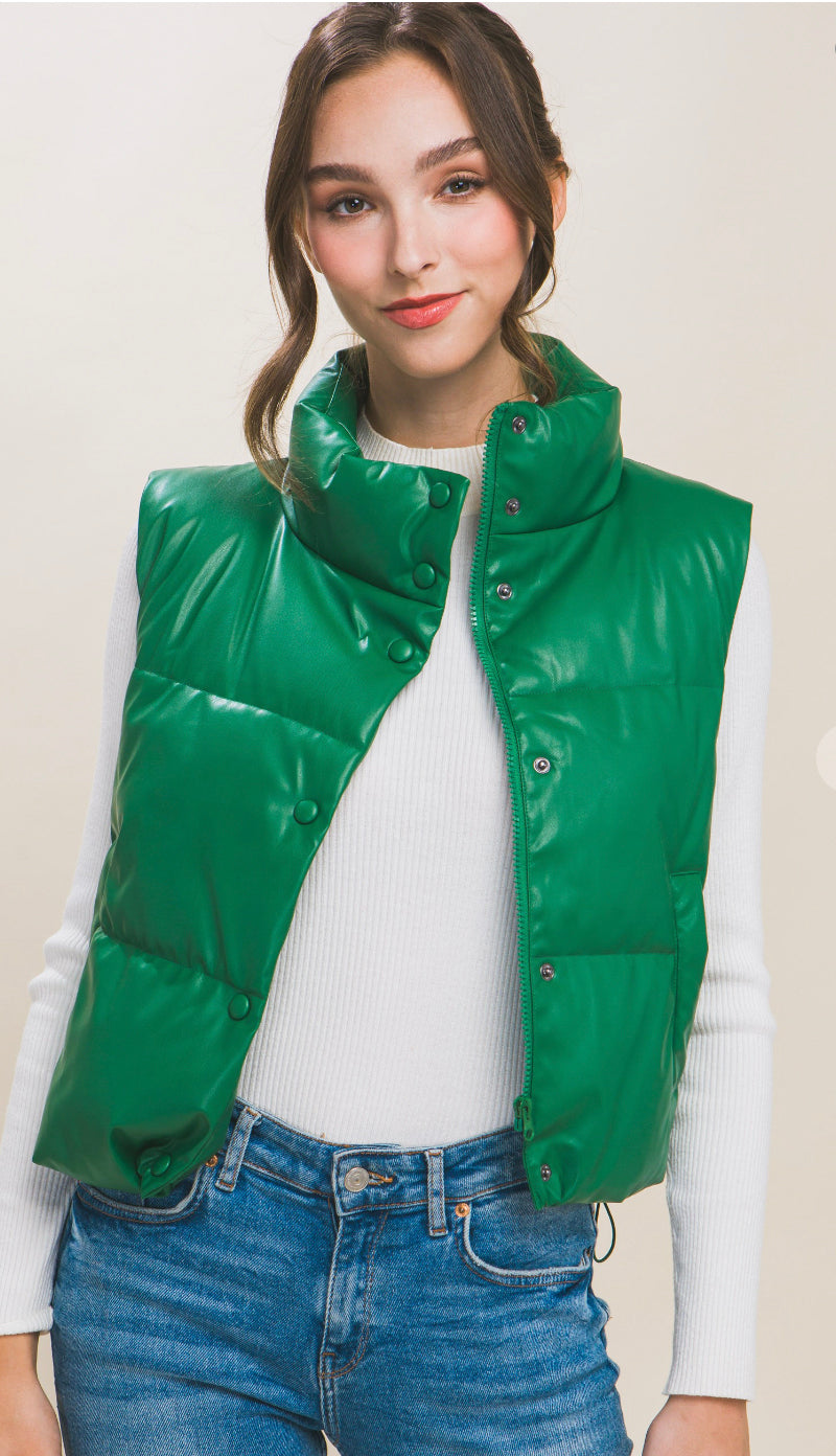 Kinzie Cropped Leather Vest- Kelly Green