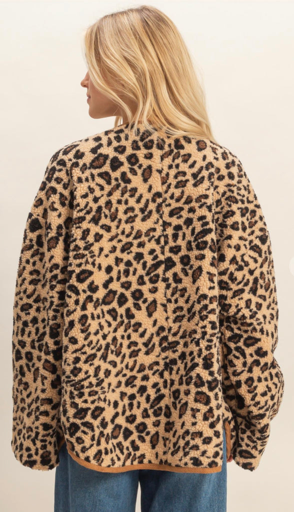 Hear Me Roar Leopard Sherpa Jacket- Taupe Combo
