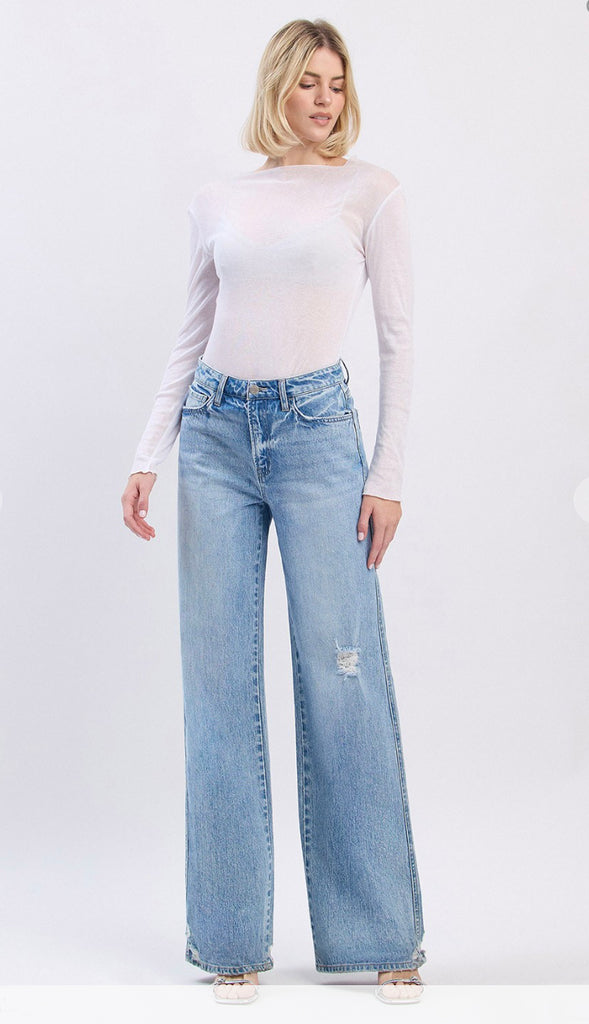 Vervet Super High Rise Baggy Wide Leg Jeans- Light Wash