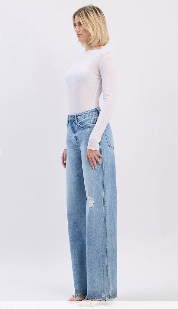 Vervet Super High Rise Baggy Wide Leg Jeans- Light Wash