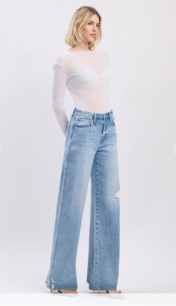 Vervet Super High Rise Baggy Wide Leg Jeans- Light Wash