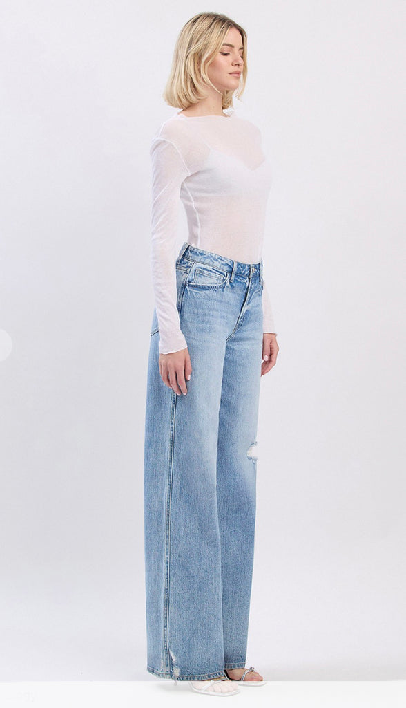 Vervet Super High Rise Baggy Wide Leg Jeans- Light Wash