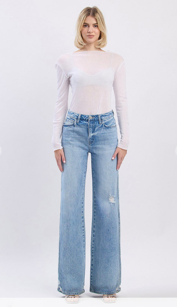 Vervet Super High Rise Baggy Wide Leg Jeans- Light Wash