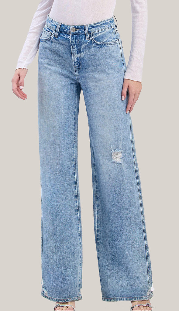 Vervet Super High Rise Baggy Wide Leg Jeans- Light Wash