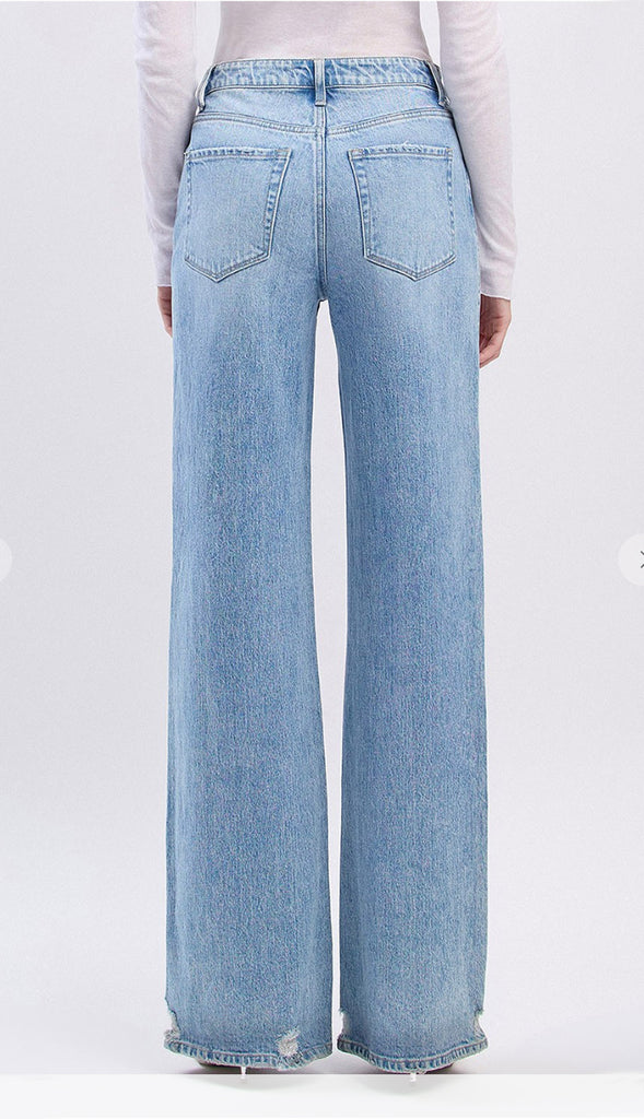 Vervet Super High Rise Baggy Wide Leg Jeans- Light Wash