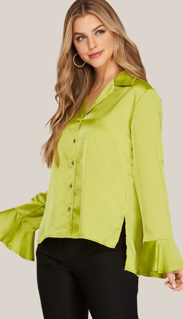 Zoey Satin Top- Lime