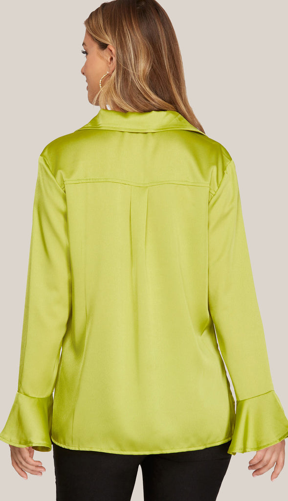 Zoey Satin Top- Lime