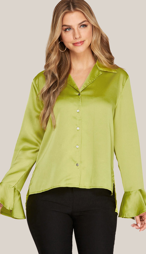 Zoey Satin Top- Lime