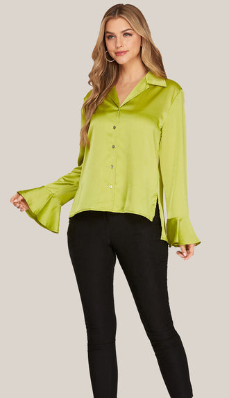 Zoey Satin Top- Lime