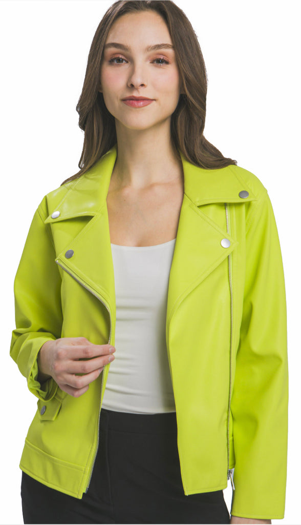 On Edge Leather Moto Jacket- Lime