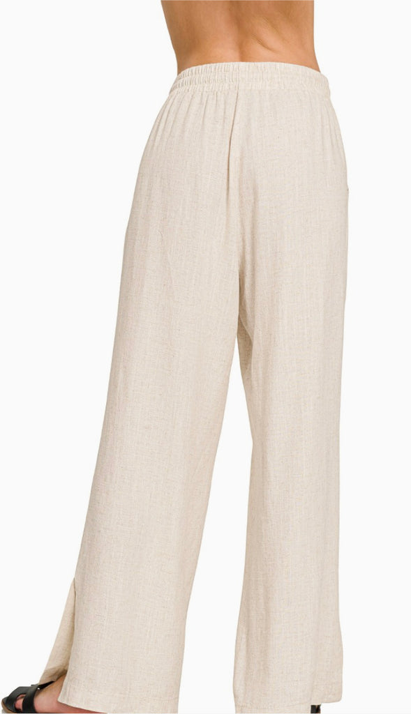 Linen Drawstring Pants- Sand Beige