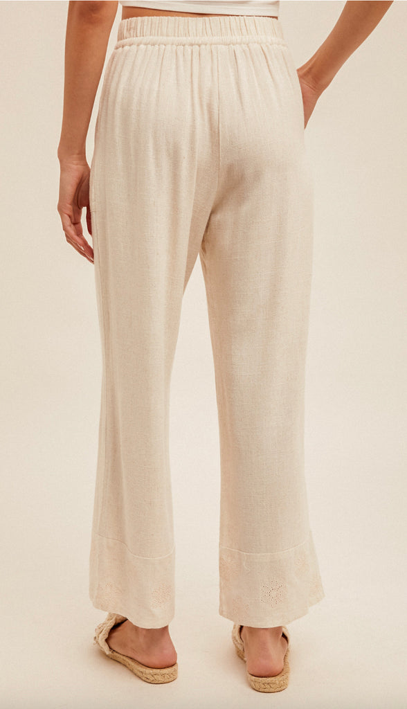 Eyelet Embroidery Linen Pants- Natural