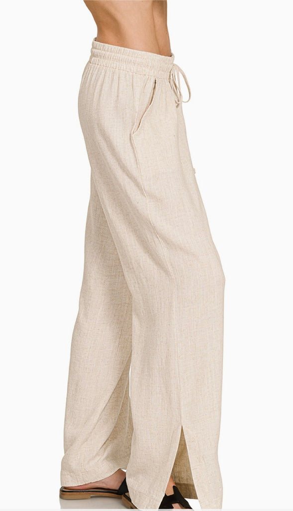 Linen Drawstring Pants- Sand Beige