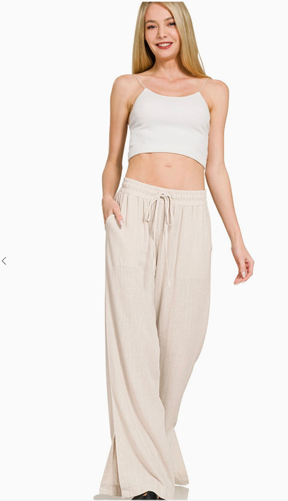Linen Drawstring Pants- Sand Beige