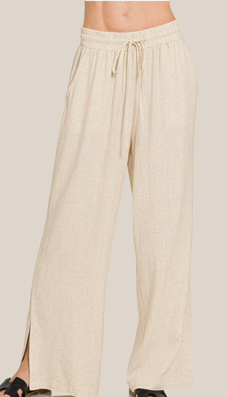 Linen Drawstring Pants- Sand Beige