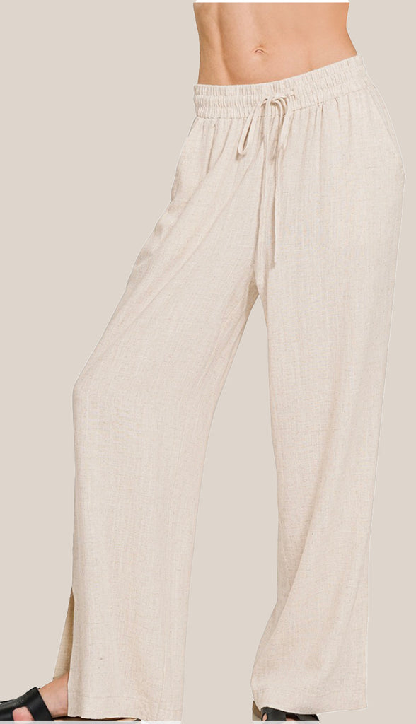 Linen Drawstring Pants- Sand Beige