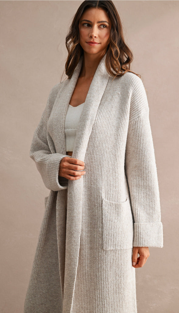 Feels Like Heaven Ribbed Maxi Cardigan- Lt Taupe