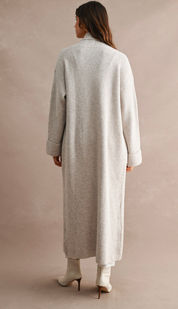 Feels Like Heaven Ribbed Maxi Cardigan- Lt Taupe