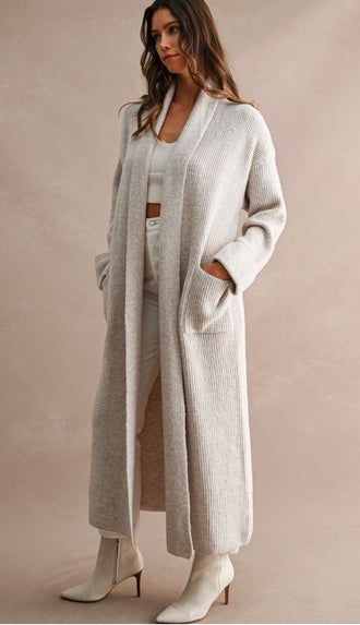 Feels Like Heaven Ribbed Maxi Cardigan- Lt Taupe