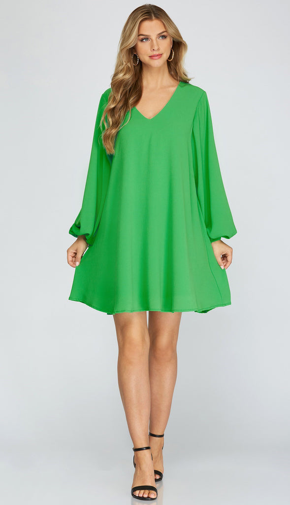 Go With The Flow Flounce Dress- Green