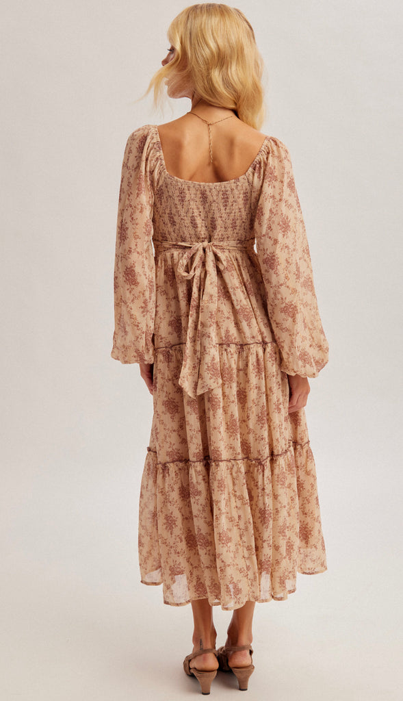Picture This Lurex Chiffon Floral Maxi Dress- Sand