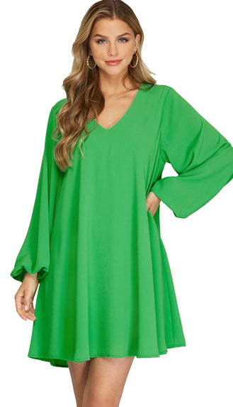 Go With The Flow Flounce Dress- Green