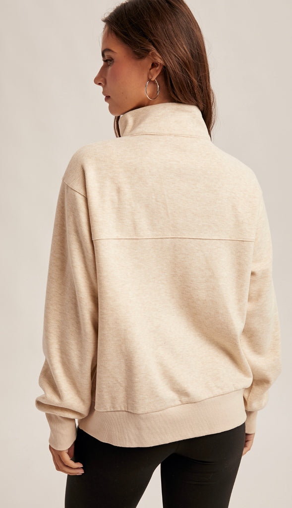 It's Lux Half Zip Up Wool Knit Sweatshirt- Ecru