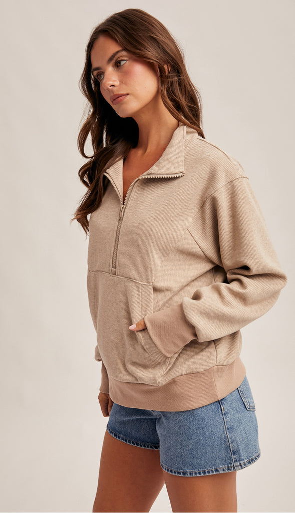 It's Lux Half Zip Up Wool Knit Top- Brown