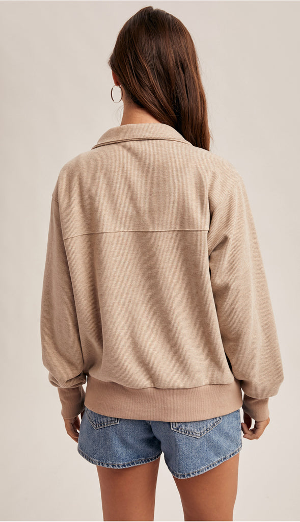 It's Lux Half Zip Up Wool Knit Sweatshirt- Ecru