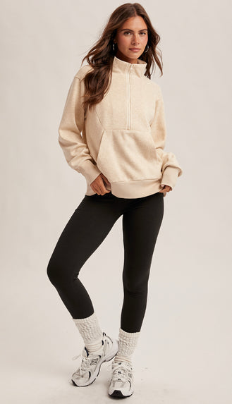It's Lux Half Zip Up Wool Knit Sweatshirt- Ecru